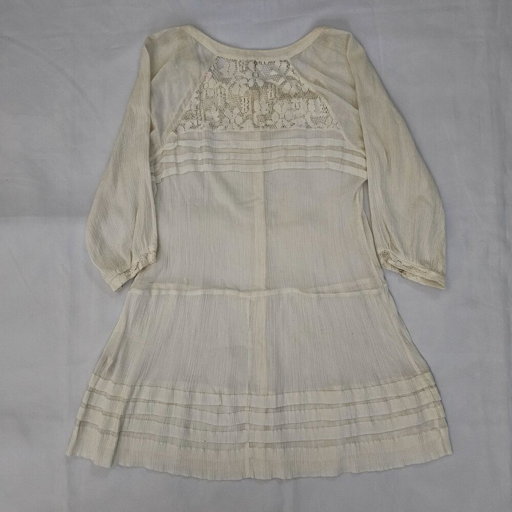 Free People Cream Lace Trim Button Front 3/4 Sleeve Tunic Dress Women's Small - Picture 4 of 14